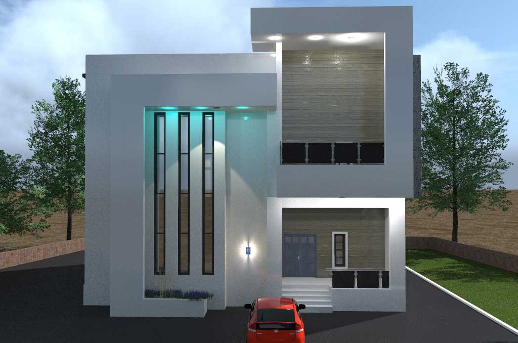 Contemporary roofless 4 bedroom duplex house plan