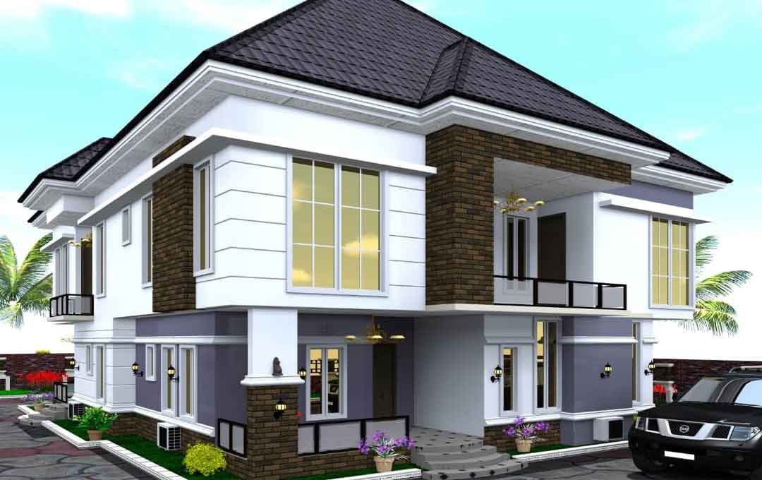 Contemporary 5 bedroom duplex house design with pent-floor