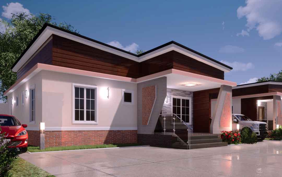 2 and 1 bedroom semi detached Nigerian house plan